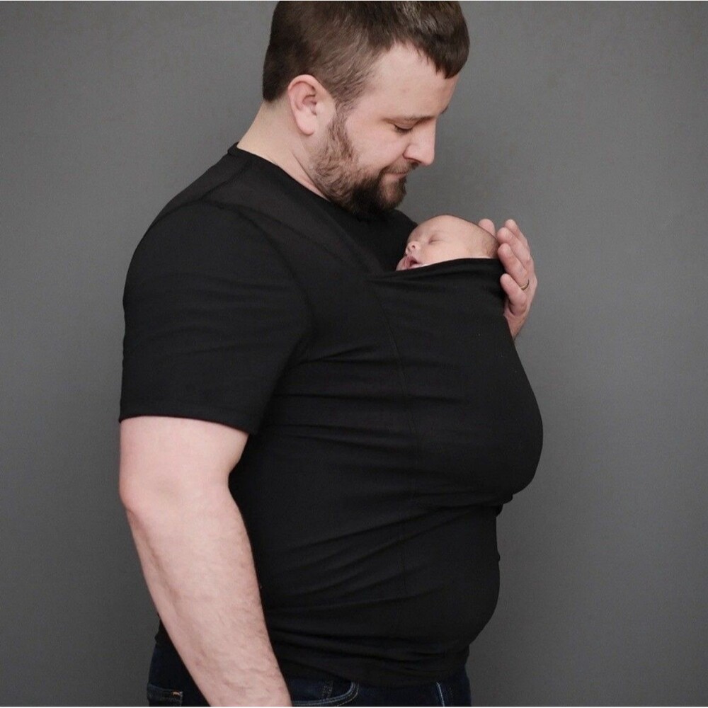 Lalabu Dad Shirt Baby Wearing Carrying Kangaroo Pouch Style Mens Size XL Black
